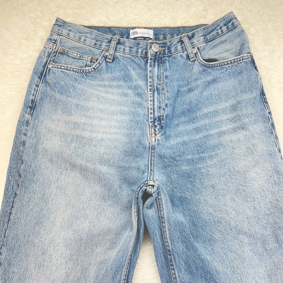 Zara Wide Leg Barrel Jeans Women's Cropped 12 Baggy Bohemian Coastle Raw Hem - Picture 2 of 14